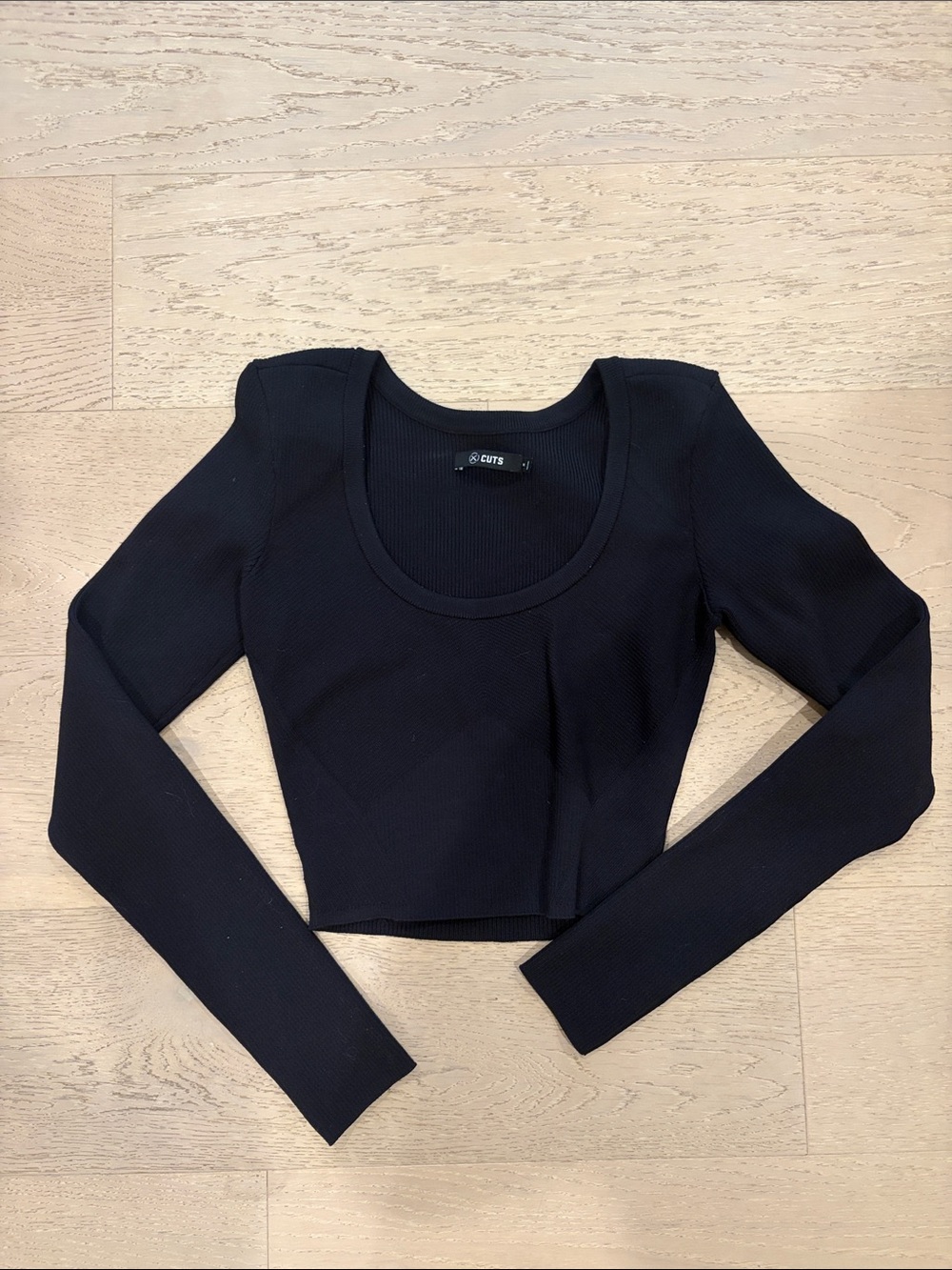C/MEO Collective Black Ribbed Long-Sleeve Scoop Crop Top